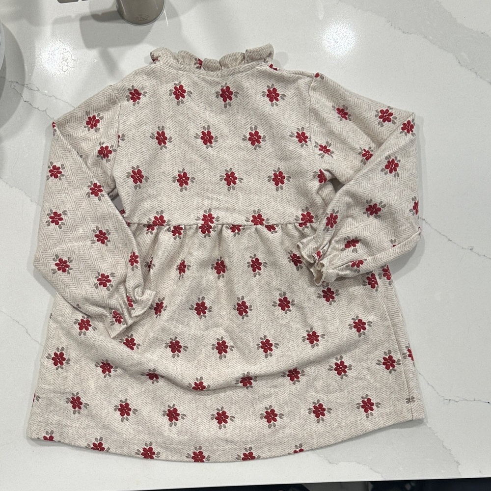 Zara Cream Dress with Red Floral Pattern